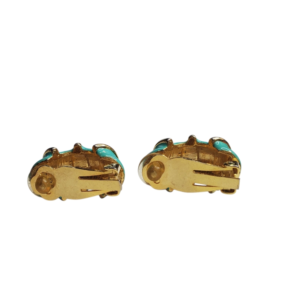 DONALD STANNARD Vintage 80s Turquoise Enamel Clip=on Earrings - Picture 4 of 5